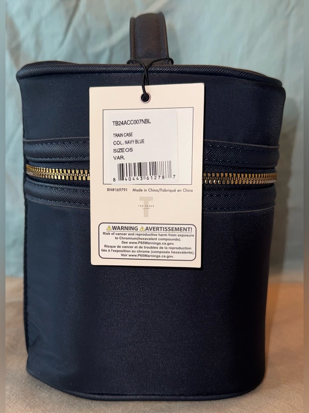 Ted Baker Navy Blue Cosmetic Travel Bag Gold Zipper & Colorful Floral Interior - Picture 5 of 7